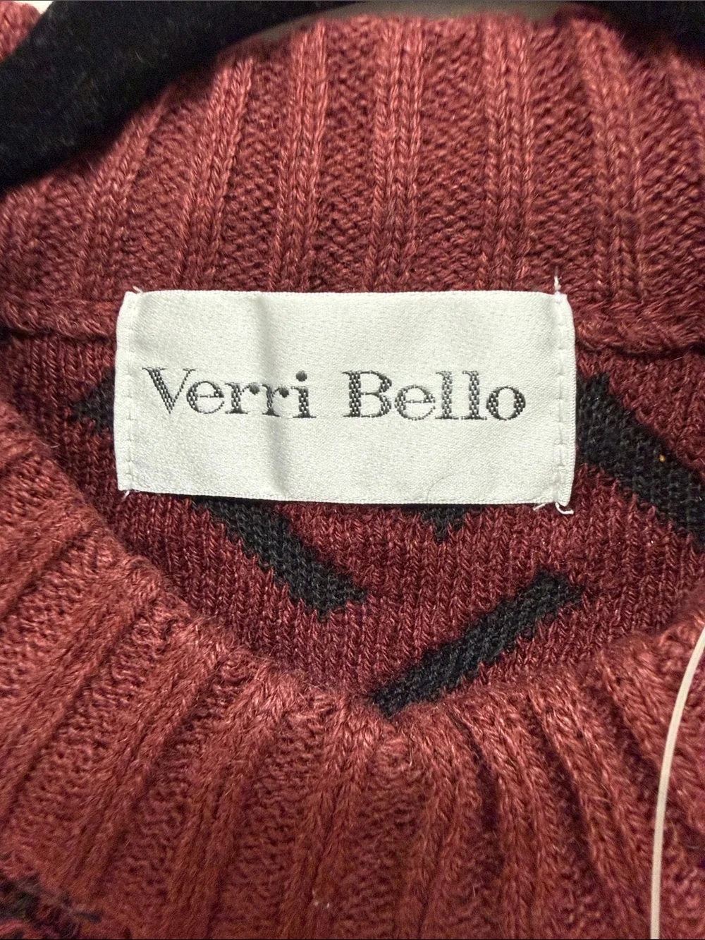 Vintage Crimson Crewneck Sweater with Leather V-Panel